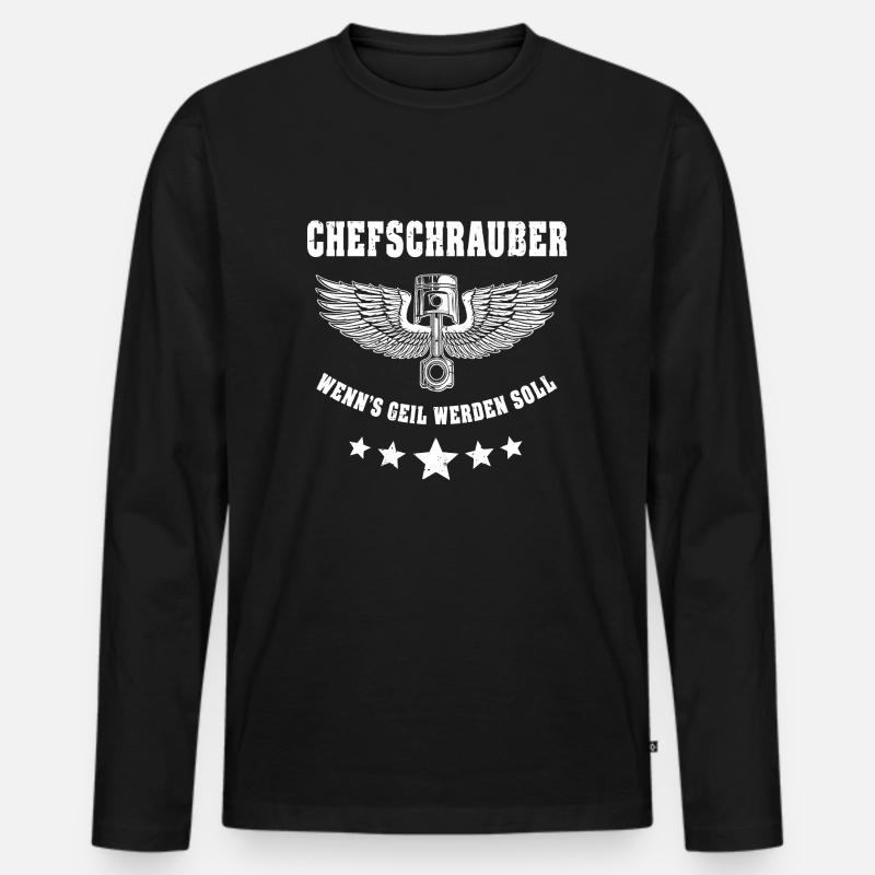 Schrauber Spruch Geil Chefschrauber - Männer Premium Bio Langarmshirt - Schwarz