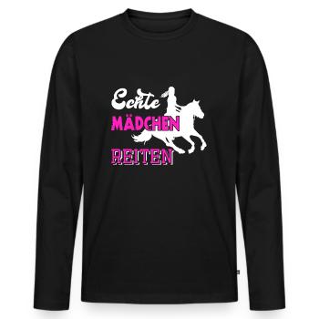 Pferde Mädchen reiten Spruch echte - Männer Premium Bio Langarmshirt - Schwarz - Vorne - Nico (187cm)