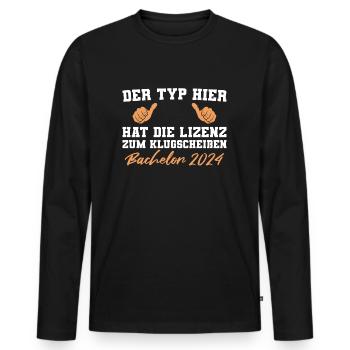 Bachelor 2024 Bachelorprüfung bestanden - Männer Premium Bio Langarmshirt - Schwarz - Vorne - Nico (187cm)