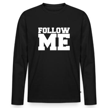 FOLLOW ME - FOLLOWER - LIKES - Männer Premium Bio Langarmshirt - Schwarz - Vorne - Nico (187cm)