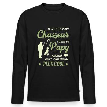 Grand Père Chasseur Humour Chasse Papy Cool Papi - T-shirt manches longues Premium bio Homme - noir - Devant - Nico (187cm)