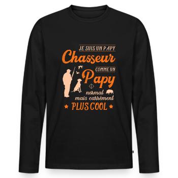 Papy Chasseur Cool Chasse Humour Orange Sanglier - T-shirt manches longues Premium bio Homme - noir - Devant - Nico (187cm)