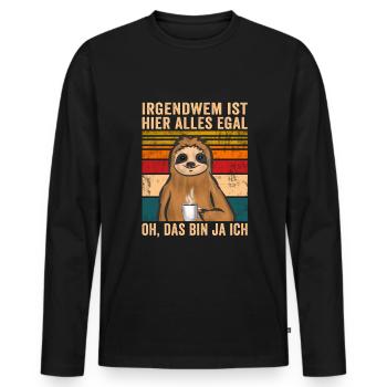 Irgendwem ist hier alles egal oh das bin ja ich - Männer Premium Bio Langarmshirt - Schwarz - Vorne - Nico (187cm)