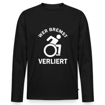 Lustiger Rollstuhlfahrer - Männer Premium Bio Langarmshirt - Schwarz - Vorne - Nico (187cm)