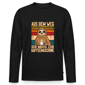 Schwarzer kaffee Faultier Morgenmuffel - Männer Premium Bio Langarmshirt - Schwarz - Vorne - Nico (187cm)