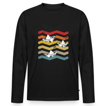 Segelboot Papierboote Retro Segeln Segler Kapitän - Männer Premium Bio Langarmshirt - Schwarz - Vorne - Nico (187cm)