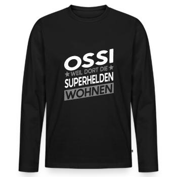 Ossi Superheld Spruch Ostdeutscher Sachsen - Männer Premium Bio Langarmshirt - Schwarz - Vorne - Nico (187cm)