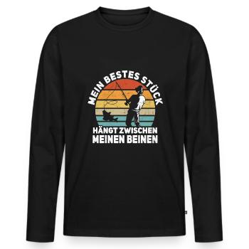 Rute Unser Angeln Angler Sprüche - Männer Premium Bio Langarmshirt - Schwarz - Vorne - Nico (187cm)