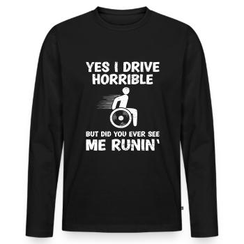 Funny wheelchair driver disabled people - Männer Premium Bio Langarmshirt - Schwarz - Vorne - Nico (187cm)
