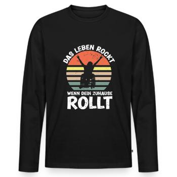 Lustiger Rollstuhlfahrer rockt - Männer Premium Bio Langarmshirt - Schwarz - Vorne - Nico (187cm)