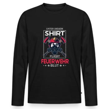 Feuerwehr Blut Lustige Feuerwehrmann Sprüche - Männer Premium Bio Langarmshirt - Schwarz - Vorne - Nico (187cm)