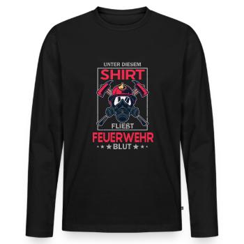 Feuerwehr Blut Lustige Feuerwehrmann Sprüche - Männer Premium Bio Langarmshirt - Schwarz - Vorne - Nico (187cm)