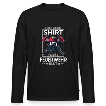 Feuerwehr Blut Lustige Feuerwehrmann Sprüche - Männer Premium Bio Langarmshirt - Schwarz - Vorne - Nico (187cm)