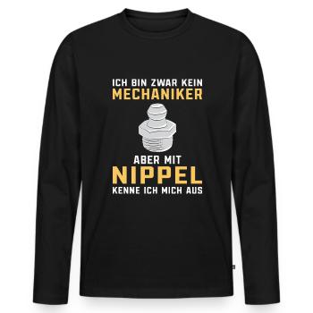 Schmiernippel Spruch KFZ Mechaniker Schrauber - Männer Premium Bio Langarmshirt - Schwarz - Vorne - Nico (187cm)