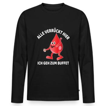 Nur wegen dem Essen hier Blutspende Blutspender - Männer Premium Bio Langarmshirt - Schwarz - Vorne - Nico (187cm)