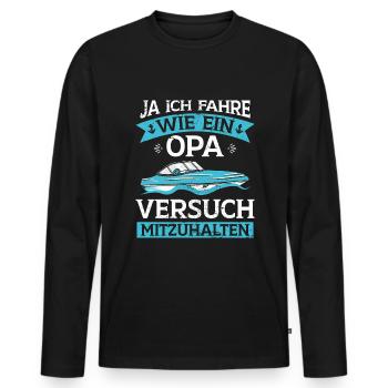 Sportboot Opa Kapitän Boot - Männer Premium Bio Langarmshirt - Schwarz - Vorne - Nico (187cm)