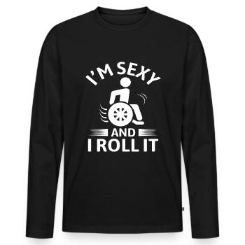 Funny wheelchair driver disabled people - Männer Premium Bio Langarmshirt - Schwarz - Vorne - Nico (187cm)