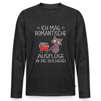 Book Nerd Bücherwurm Leseratte Katze - Männer Premium Bio Langarmshirt - Anthrazit meliert - Vorne - Nico (187cm)