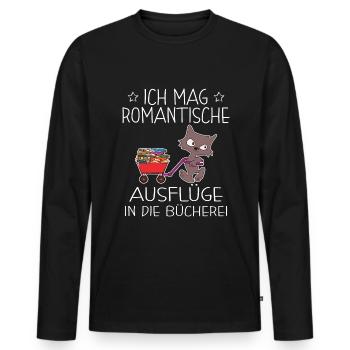 Book Nerd Bücherwurm Leseratte Katze - Männer Premium Bio Langarmshirt - Schwarz - Vorne - Nico (187cm)