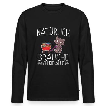 Book Nerd Bücherwurm Leseratte Katze - Männer Premium Bio Langarmshirt - Schwarz - Vorne - Nico (187cm)