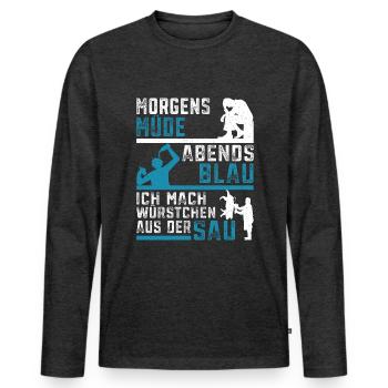 Metzger Schlachter Metzgerei Fleischer - Männer Premium Bio Langarmshirt - Anthrazit meliert - Vorne - Nico (187cm)