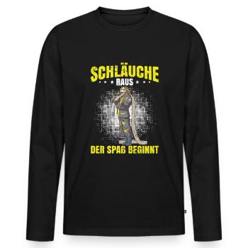 Feuerwehr Blut Lustige Feuerwehrmann Sprüche - Männer Premium Bio Langarmshirt - Schwarz - Vorne - Nico (187cm)