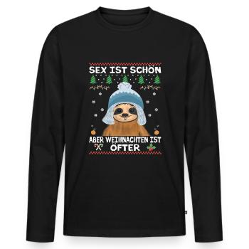 Faultier Spruch Weihnachten Männer ugly christmas - Männer Premium Bio Langarmshirt - Schwarz - Vorne - Nico (187cm)