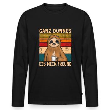 Vintage Faultier Ganz dünnes Eis mein Freund - Männer Premium Bio Langarmshirt - Schwarz - Vorne - Nico (187cm)