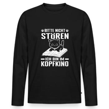 Book Nerd Bücherwurm Leseratte Katze - Männer Premium Bio Langarmshirt - Schwarz - Vorne - Nico (187cm)