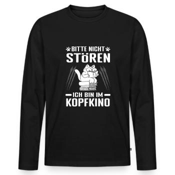 Book Nerd Bücherwurm Leseratte Katze - Männer Premium Bio Langarmshirt - Schwarz - Vorne - Nico (187cm)