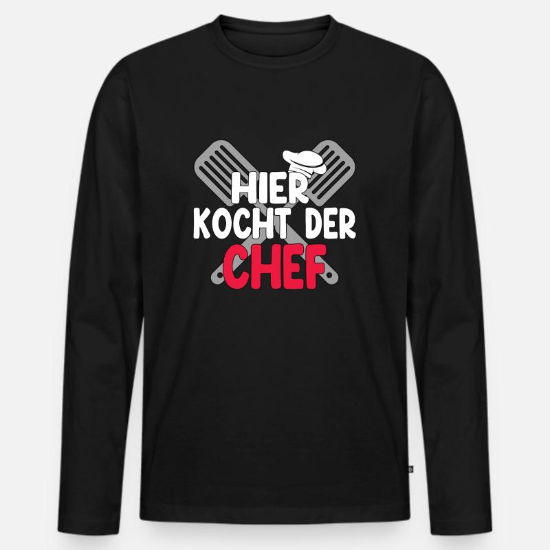 Hier Kocht Der Chef - Männer Premium Bio Langarmshirt - Schwarz