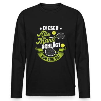 Suche Gegner keine Opfer Tennis Retro - Männer Premium Bio Langarmshirt - Schwarz - Vorne - Nico (187cm)