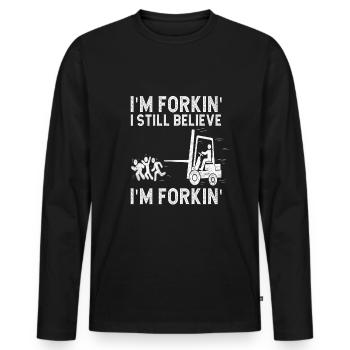 Funny forklift operator - Men's Premium Organic Long Sleeve Shirt - black - Front - Nico (187cm)