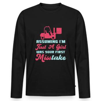 Funny forklift operator - Men's Premium Organic Long Sleeve Shirt - black - Front - Nico (187cm)