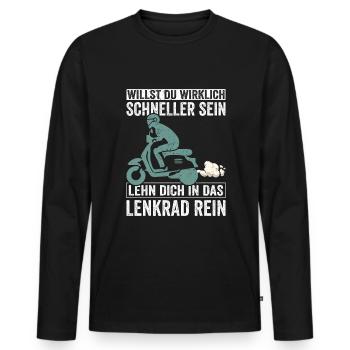 Retro Mopet Mofa Motorroller - Männer Premium Bio Langarmshirt - Schwarz - Vorne - Nico (187cm)