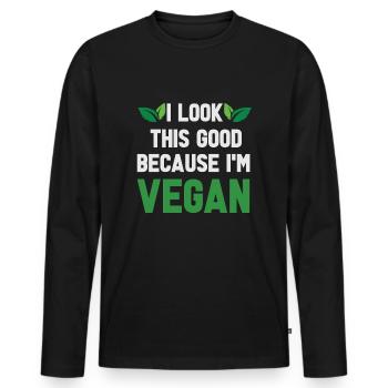 Vegan Fleischlos Tierlieb & Veganer - Männer Premium Bio Langarmshirt - Schwarz - Vorne - Nico (187cm)