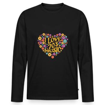 Drôle de collectionneur de disques - T-shirt manches longues Premium bio Homme - noir - Devant - Nico (187cm)
