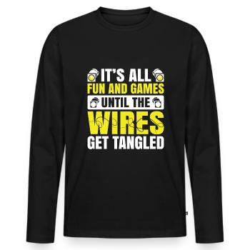Stage Crew Lighting Technician - Men's Premium Organic Long Sleeve Shirt - black - Front - Nico (187cm)