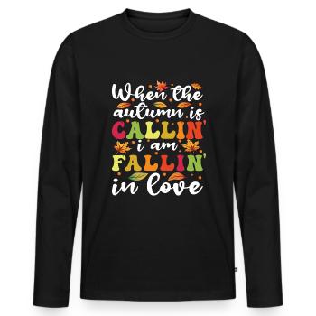 Feuille Peeping Automne Peeper - T-shirt manches longues Premium bio Homme - noir - Devant - Nico (187cm)