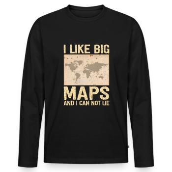 Cartographie Cartes cartographiques amateur - T-shirt manches longues Premium bio Homme - noir - Devant - Nico (187cm)