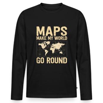 Cartographie Cartes cartographiques amateur - T-shirt manches longues Premium bio Homme - noir - Devant - Nico (187cm)