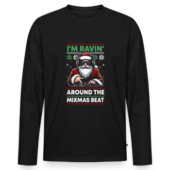 Père Noël DJ Disc jockey Platine vinyle - T-shirt manches longues Premium bio Homme - noir - Devant - Nico (187cm)