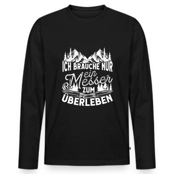 Bushcraft Outdoor Camping Outfit Survival - Men's Premium Organic Long Sleeve Shirt - black - Front - Nico (187cm)