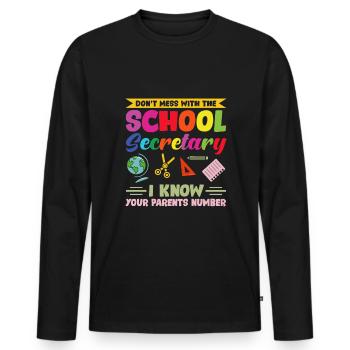 Secrétaire de l’école - T-shirt manches longues Premium bio Homme - noir - Devant - Nico (187cm)