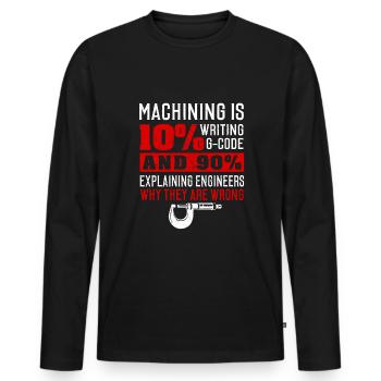 Machinist CNC Machine Operator - Men's Premium Organic Long Sleeve Shirt - black - Front - Nico (187cm)