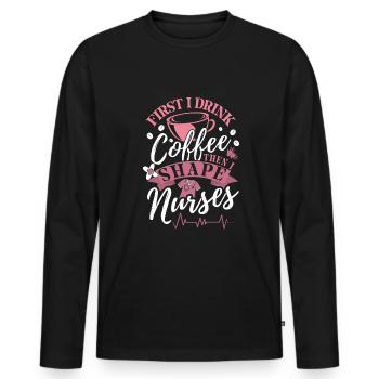 Infirmière enseignante - T-shirt manches longues Premium bio Homme - noir - Devant - Nico (187cm)