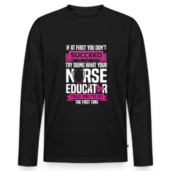 Infirmière enseignante - T-shirt manches longues Premium bio Homme - noir - Devant - Nico (187cm)