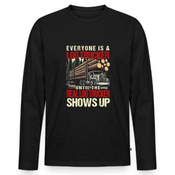 Log Truck Driver Timber Lorry Funny Logging Truck - Men's Premium Organic Long Sleeve Shirt - black - Front - Nico (187cm)