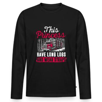 Log Truck Driver Timber Lorry Funny Logging Truck - Men's Premium Organic Long Sleeve Shirt - black - Front - Nico (187cm)