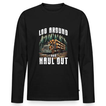 Log Truck Driver Timber Lorry Funny Logging Truck - Men's Premium Organic Long Sleeve Shirt - black - Front - Nico (187cm)
